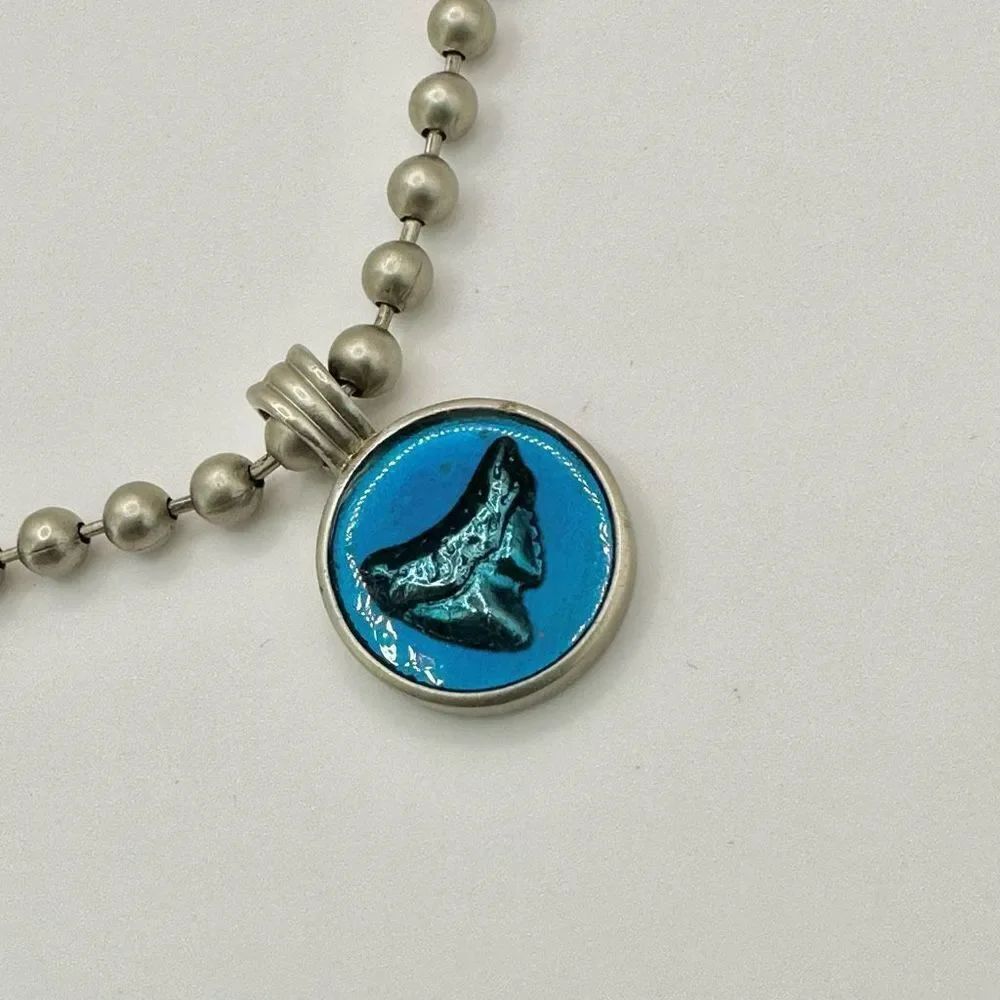 Blue shark tooth pendant necklace